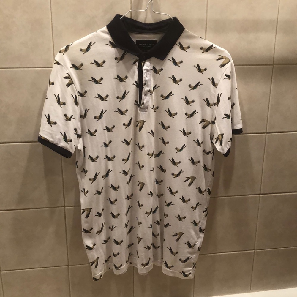 Denim & Flower Polo Shirt Medium Cotton Geese